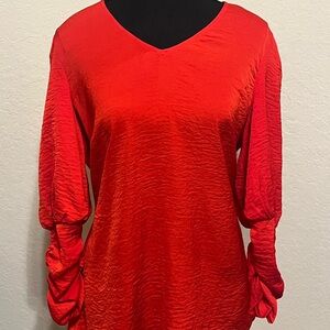 CAbi Red Ruched 3/4 Sleeve Blouse